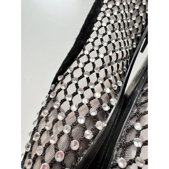 ZARA Black Velvet Mesh Crystal Rhinestone Ballerina Ballet Flats, Size 39 - Picture 10 of 13
